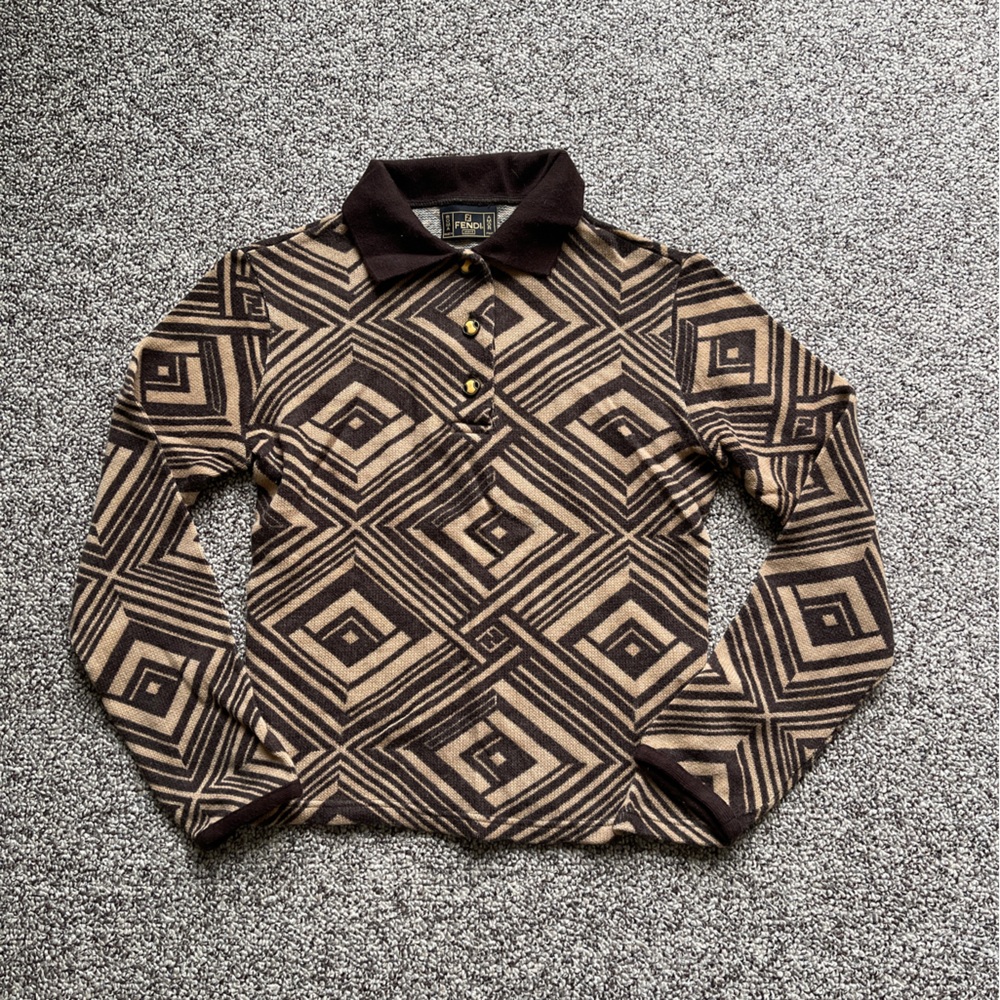 Vintage Fendi Italy Logo Emblem Wool Knit Sweater Top 42